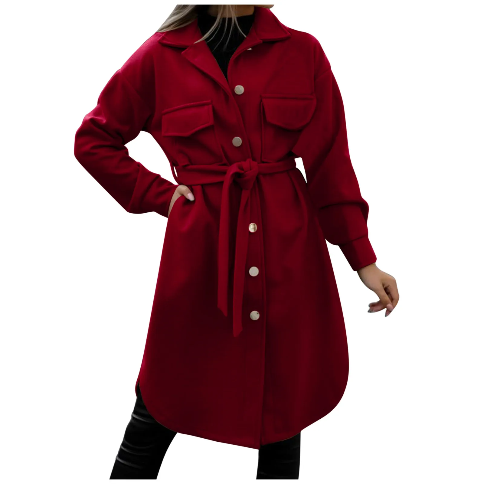 Women Peacoats Trench Coat Casual Mid Long Overcoat Lapel Open Front Cardigan Outwear Woolen Fleece Winter Coat Ropa De Mujer