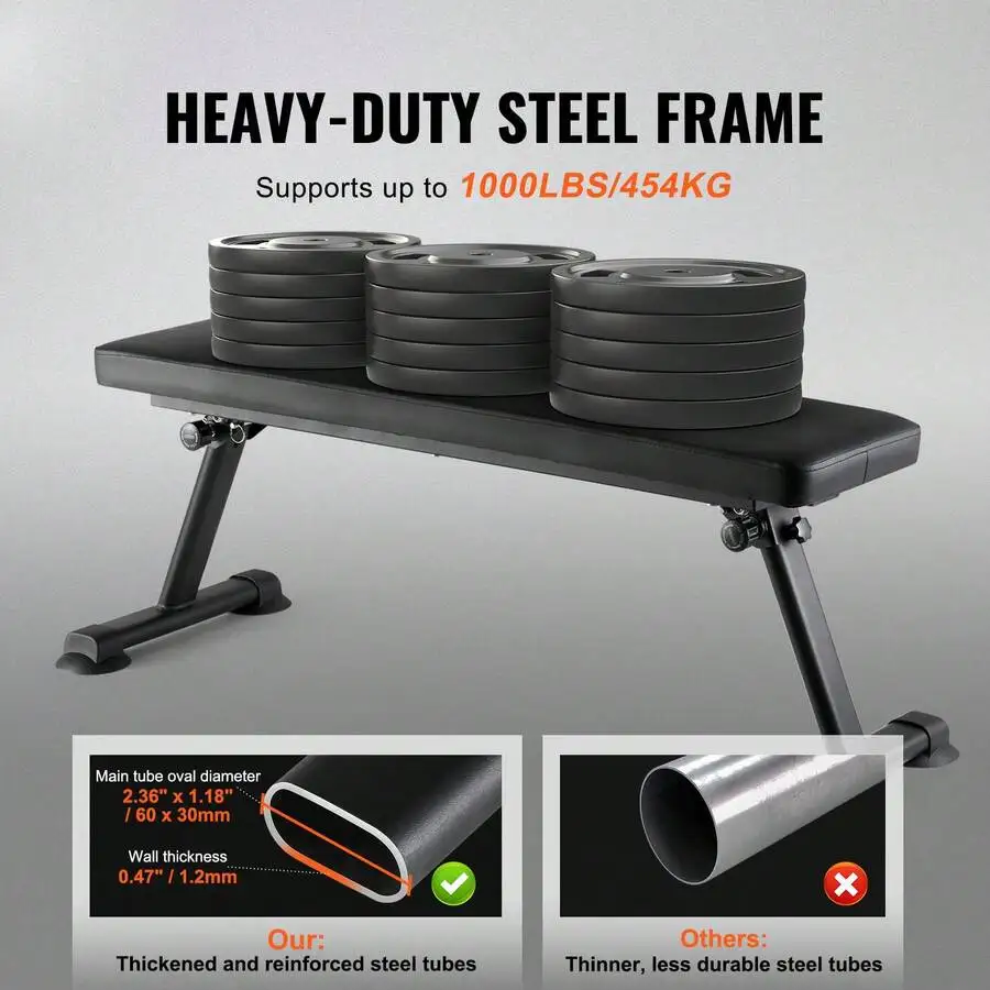 Flat Weight Bench, Foldable Strength Training Bench, Utility Workout Bench For Full Body Workout, 1000 LBS Press Bench For Home