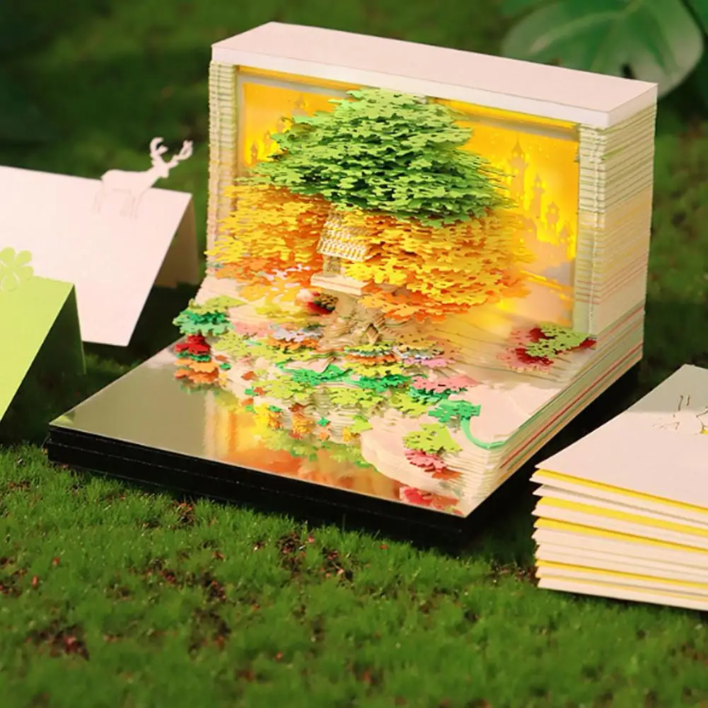 

2026 Christmas Birthday Novel Gift Desktop Decor 3D Notepad Sakura Treehouse 3D Memo Pad Block Note Offices Paper Notes