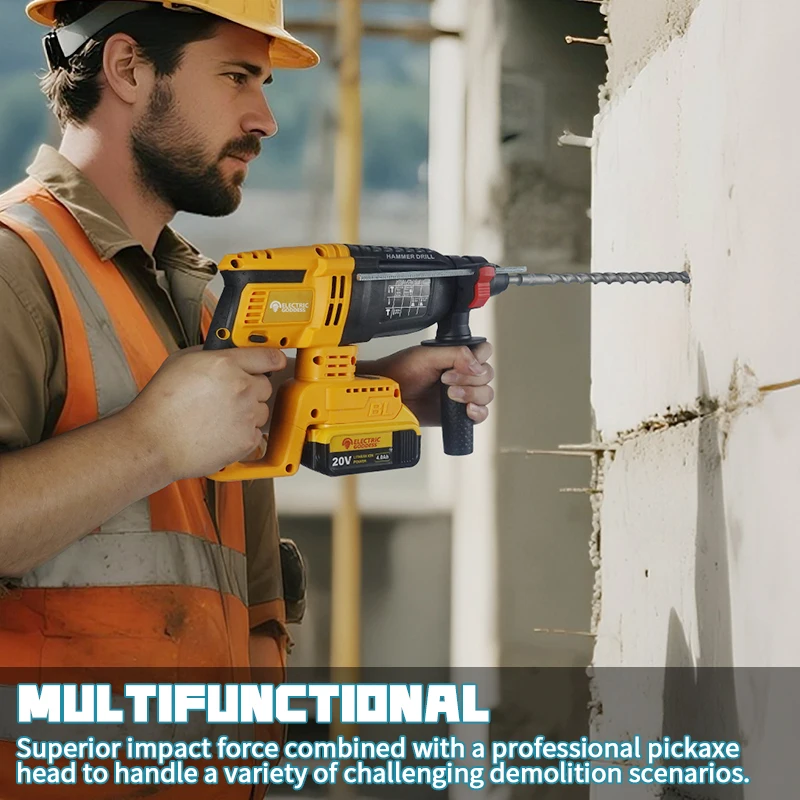 26 مللي متر مطرقة كهربائية بدون فرش اللاسلكي تأثير مطرقة الحفر متعددة الوظائف مطرقة دورانية أداة السلطة لدبوس بطارية ديوالت 20 فولت #6