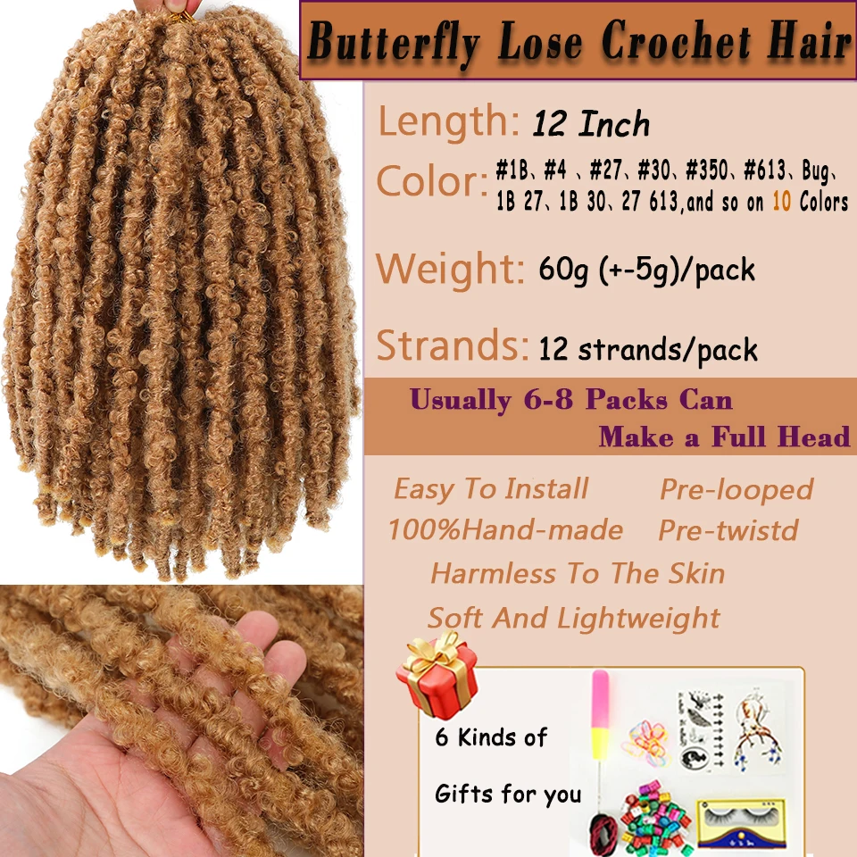 Donghou 12”Distressed Butterfly Locs Crochet Hair Dreadlocks meche Faux Locks Crochet Braids Extensions Soft Locs Synthetic Hair