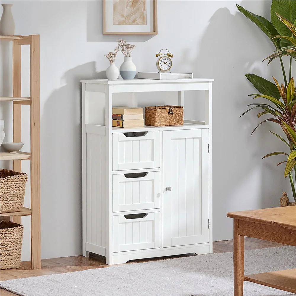 Bathroom Storage Cabinet with Drawers, Moisture-Resistant Modern Cabinet Organizer with Multiple Tiers Shelves Storage