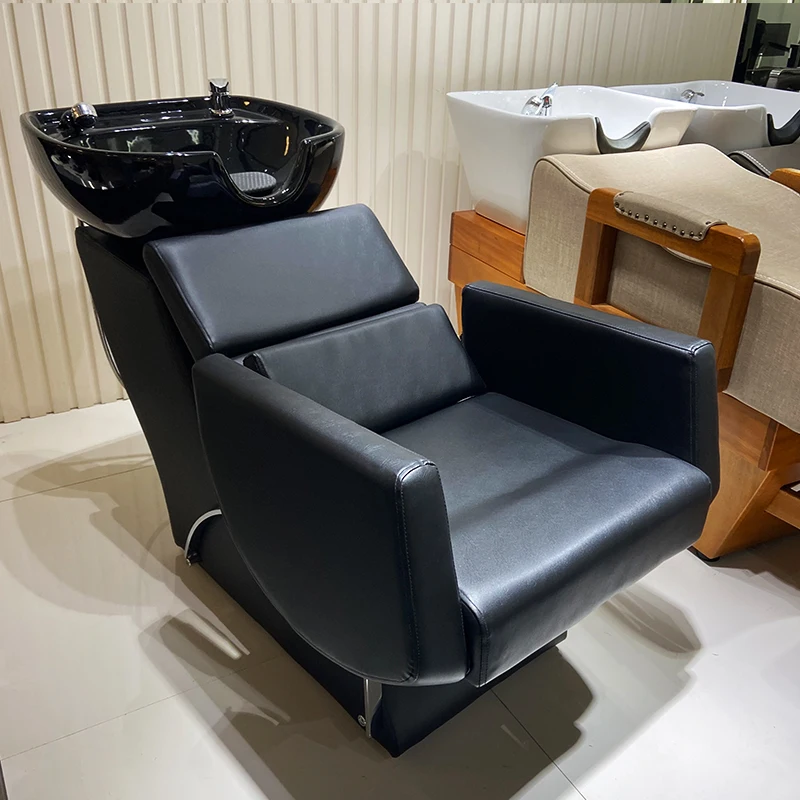 

High-end barber shop hair salon special shampoo bed Internet celebrity trendy store sitting semi-lying flush bed ceramic basin h