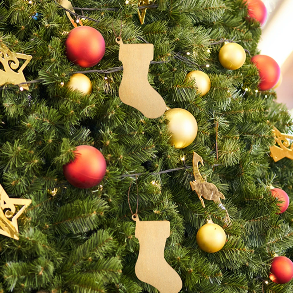 

10Pcs Christmas Stocking Wooden Ornaments Unpainted DIY Craft Decorations for Xmas Tree Wedding Birthday Party Holiday Decor