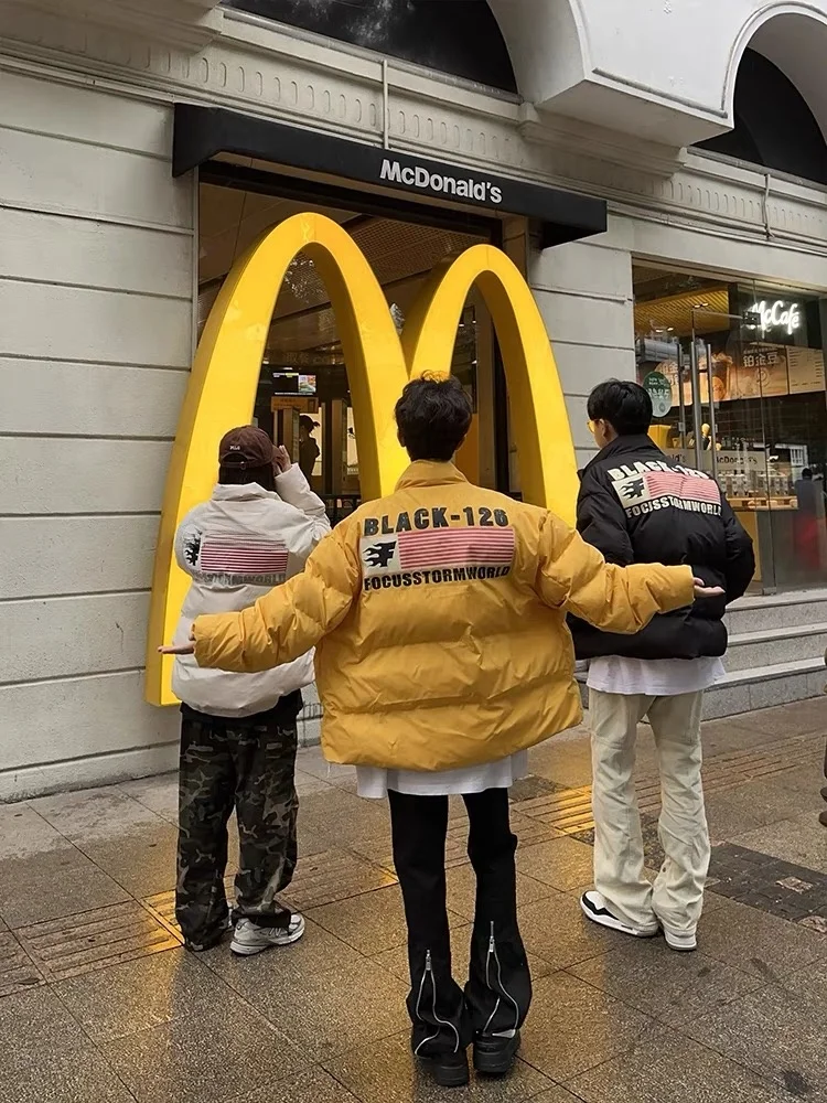 Thiened Cotton Jaet Bandiera americana Stampa ex Autunno Inverno Cappotto di pane abbinato casual per coppie Gioventù Faion Calore