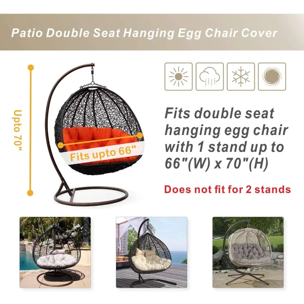 

Patio Hanging Egg Chair Cover-600D Waterproof Outdoor Double Seat Wicker Swing Egg Chair with Stand Protector,Light Tan & Khaki