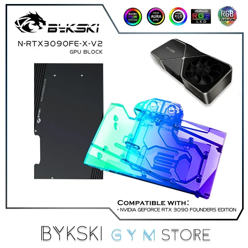 Bykski-NVIDIA RTX3090 GPU bloque de agua para NVIDIA RTX3090 Founder Edition tarjeta gráfica, radiador VGA 12V/5V AURA N-RTX3090FE-X-V2