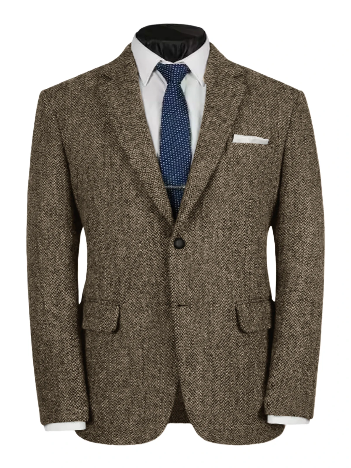 بدلة رجالية سترة رمادية للحفلات الراقصة البدلات الرسمية متعرجة من الصوف التويد سترة رسمية واحدة الصدر لحفلات الزفاف (معطف فقط)
