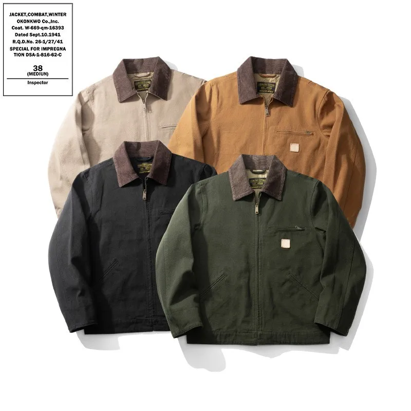 

Cleanfit Detroit Canvas Jaet S Fe J97 Interr Crossing Stand Fit American Sle Long Sve Coat for Men