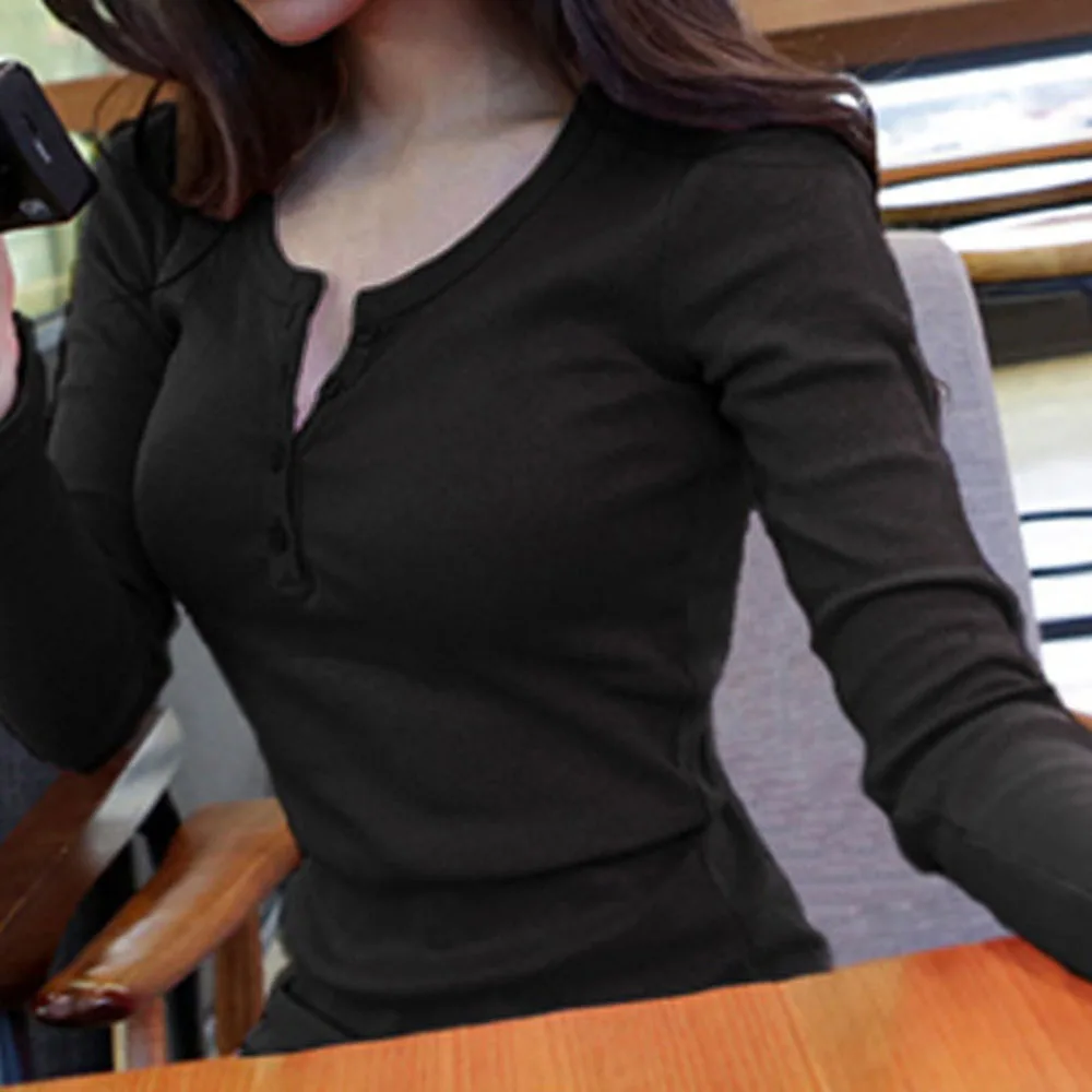 Ladies Solid Color Polyester Top with Long Sleeves and Button Front for Women Seeking Comfortable Regular Length All Season Wear