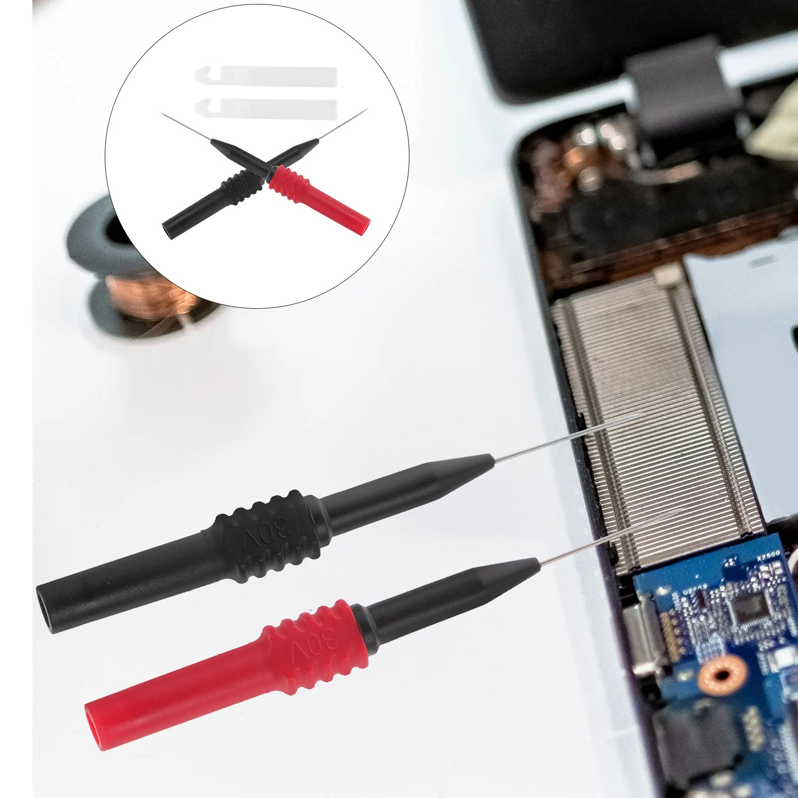 หัววัดทดสอบ 2 ชิ้น เครื่องมือซ่อมรถยนต์ ปลายสแตนเลส สำหรับทดสอบสายไฟแบบไม่ทำลายฉนวน ใช้กับมัลติมิเตอร์