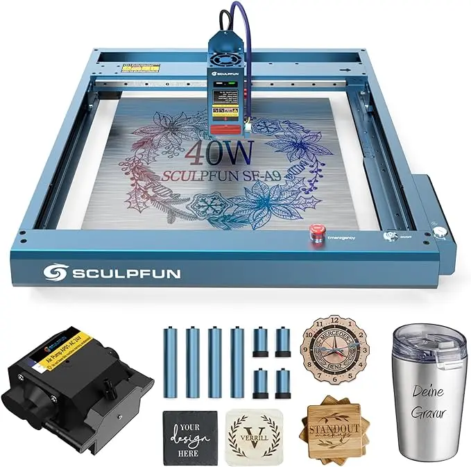 SCULPFUN SF-A9 40W High Speed CNC Desktop Diode Lazer Engraver Automatic Metal Laser Engraving Machines with Fan Control