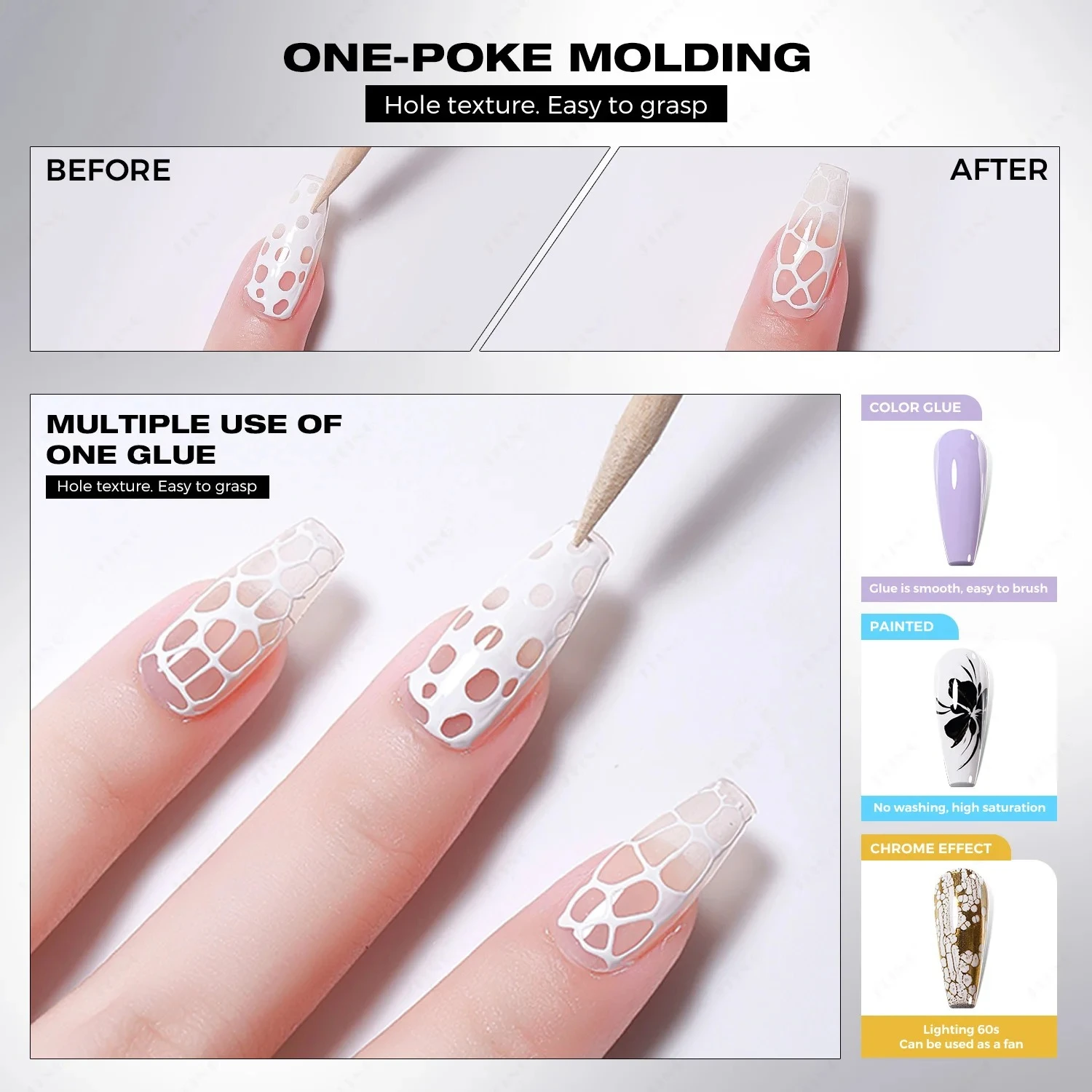 JTING 1pc nail gel uv Semi-permanent varnish Poking Gel Polish White Black Color with Poking base coat Gel Nail Polish