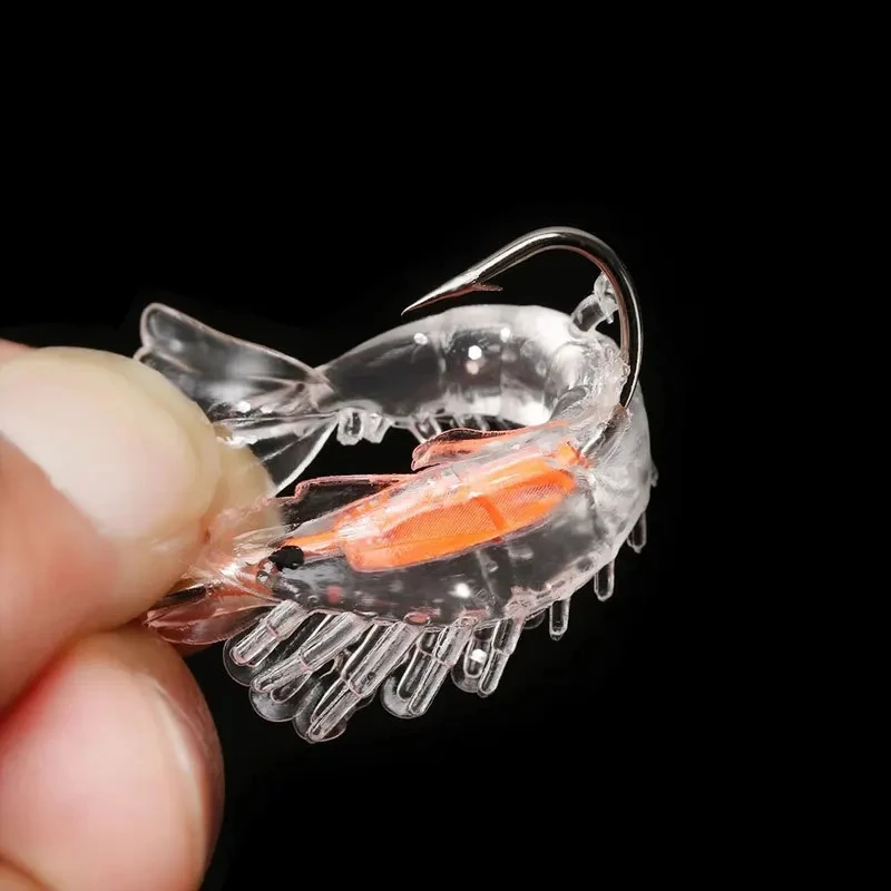 4pcs Realistic Luminous Soft Shrimp Shaped Artificial Simulation Fishing Lures with Sharp Hooks Fishing Accessories