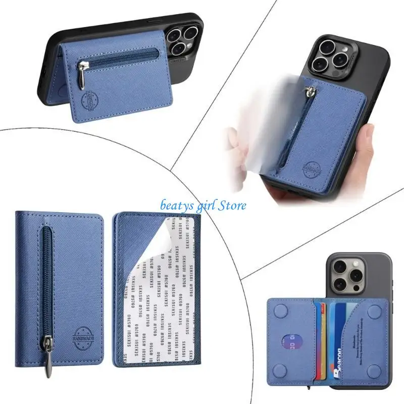 C7AB Open Closure PU Leather Card Holder With Adhesive Back For Phone
