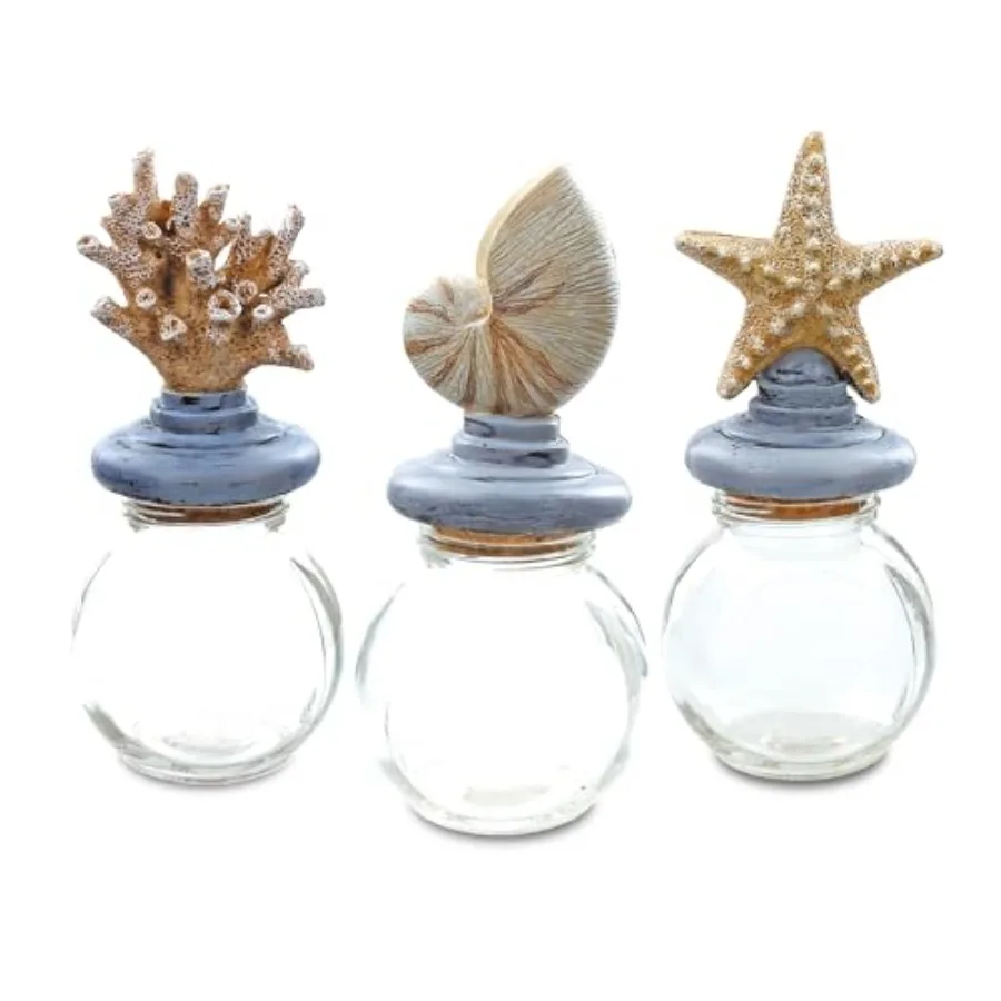 

Декоративные стеклянные бутылки из смолы с морскими ракушками и пробками - стеклянные банки с крышками в виде морских ракушек, морских звезд и кораллов для декора в морском стиле