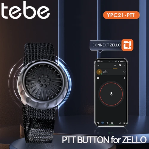 Tebe 무선 블루투스 PTT 워키토키 제어 버튼, 조절 가능한 스트랩 포함, IOS 안드로이드 폰 젤로 푸시 투 토크 버튼