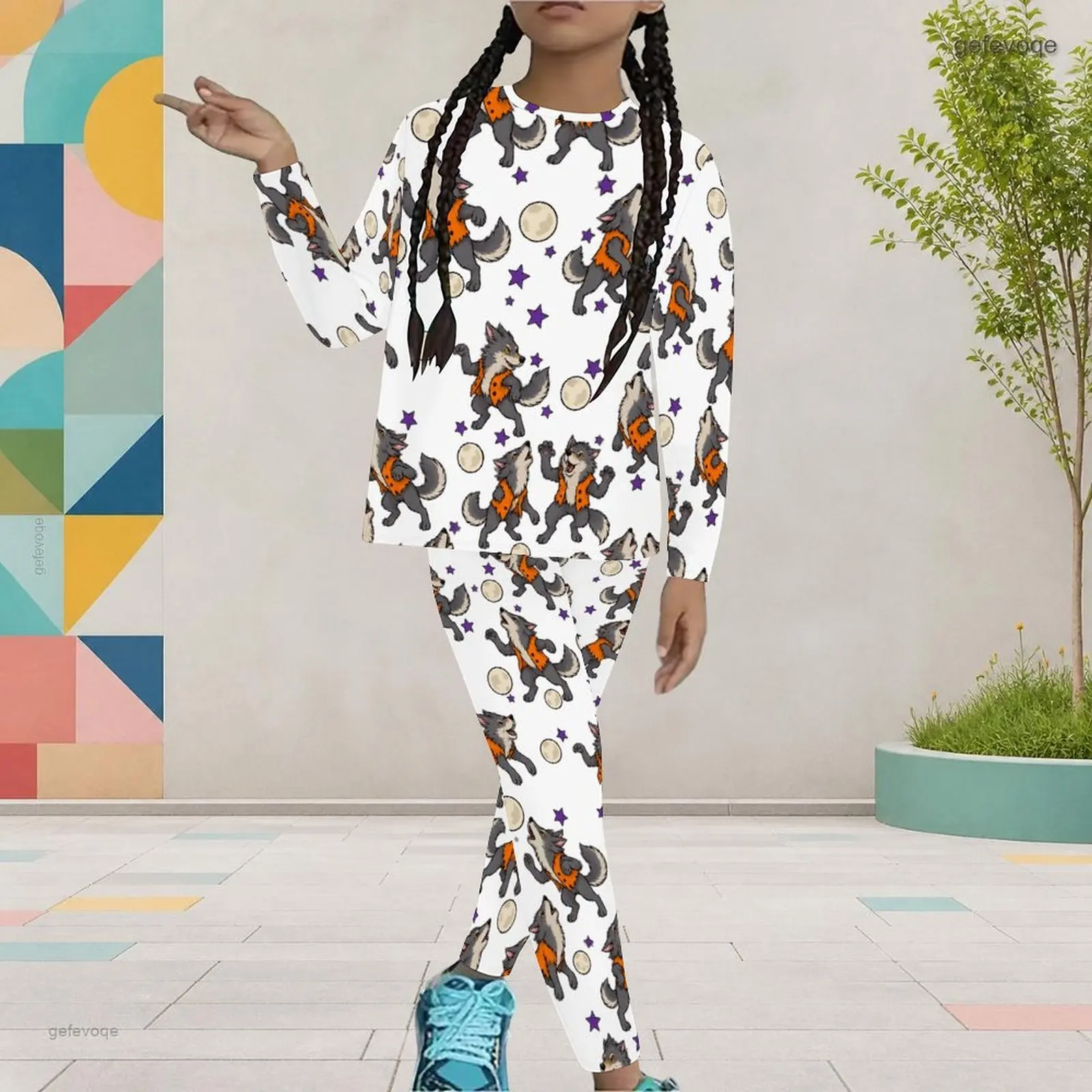 Autumn Graphic Print Girls Two Piece Set Turtleneck Zombie Lightning Children Clothing Halloween Party Wear