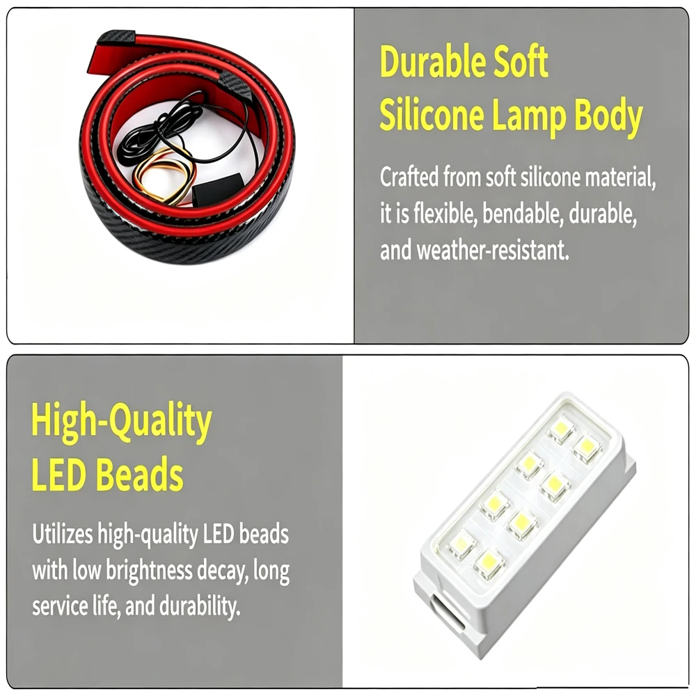 Universal Carbon Fiber Car Spoiler LED Light Strip 12V Flowing Turn Signal Brake Warning Lamp Multi‑Mode Rear Trunk Lip Tail Li - view 6