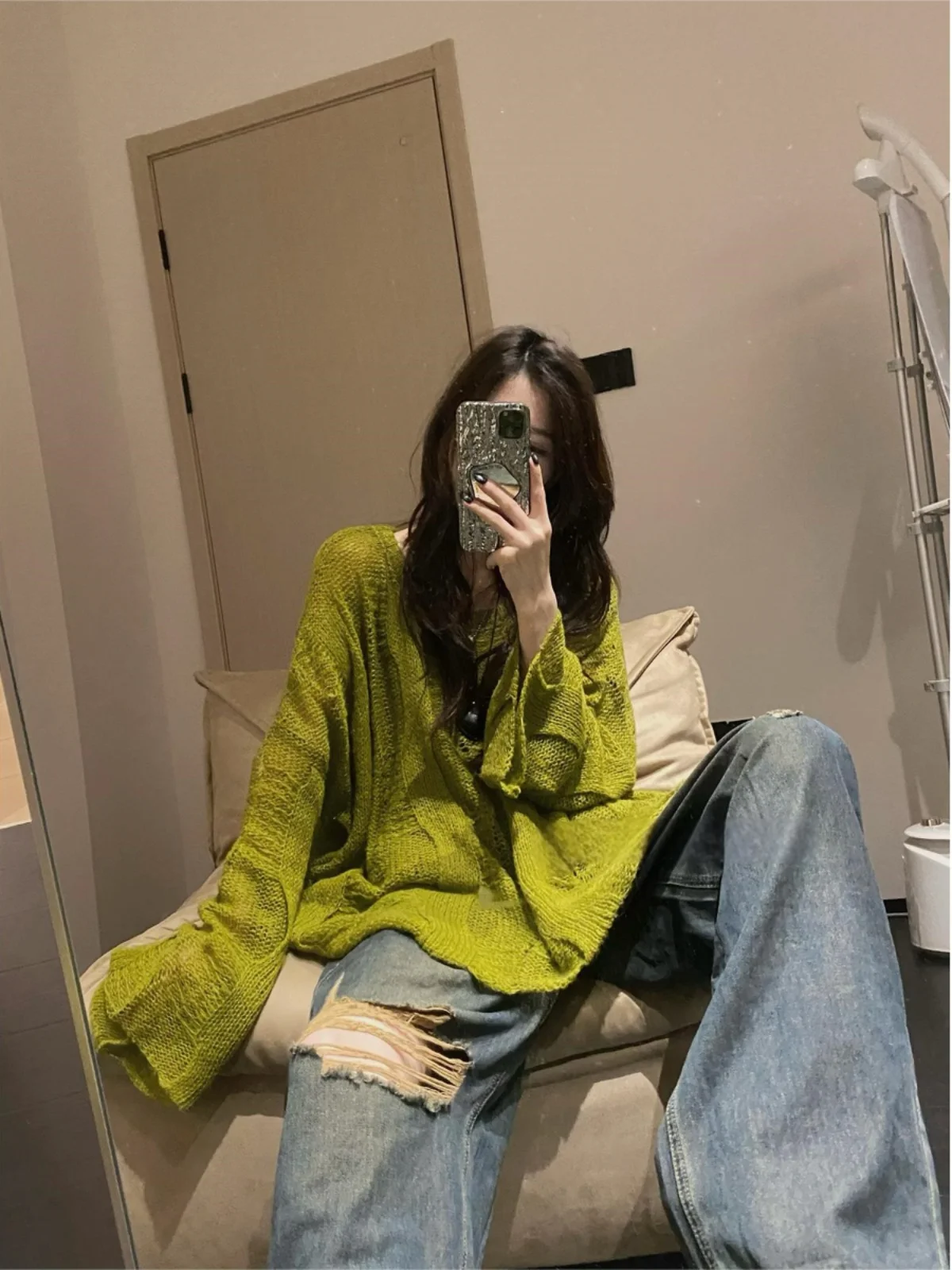 Loose Fit Long Sve een gebreide trui Koreaanse Sle Casual vroege herfst top voor dames plus maat Design Sensation