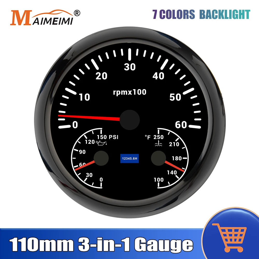 110mm Digital Gauge Tachometer + Oil Pressure Meter + Water Temperature Meter Waterproof 3 In 1 Indicator Gauges For 12V 24V Car