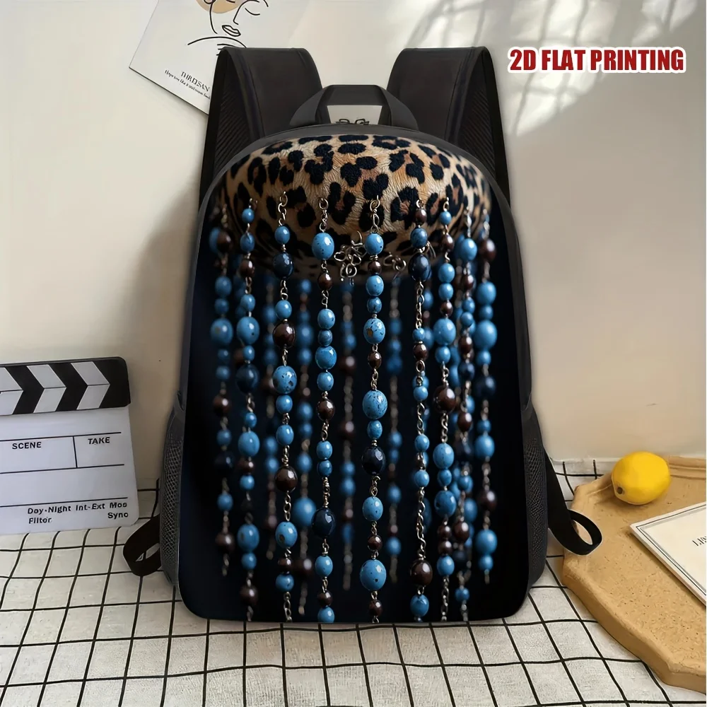 1 mochila ligera con estampado de leopardo y purpurina, bolsa de viaje plegable de gran capacidad, diseño gráfico 2D, correa ajustable para el hombro