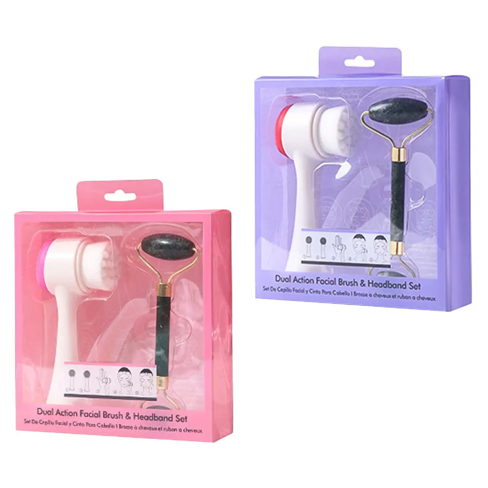 2 pz Rullo di Giada Manuale Set di Spazzole per la Pulizia del Viso Double-Sided Viso Occhio Collo Massaggiatore Strumento Fornitura per la Cura della Pelle Scrubber per il Viso