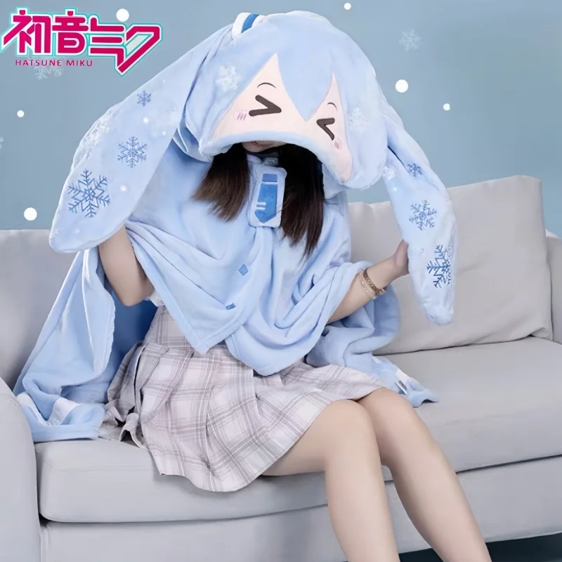 Snow Hatsune Miku Cosplay Blanket Cloak Hoodie Flannel Pillow Blanket Vocaloid Sakura Miku Costume Soft Warm Shawl Sofa Toy Gift