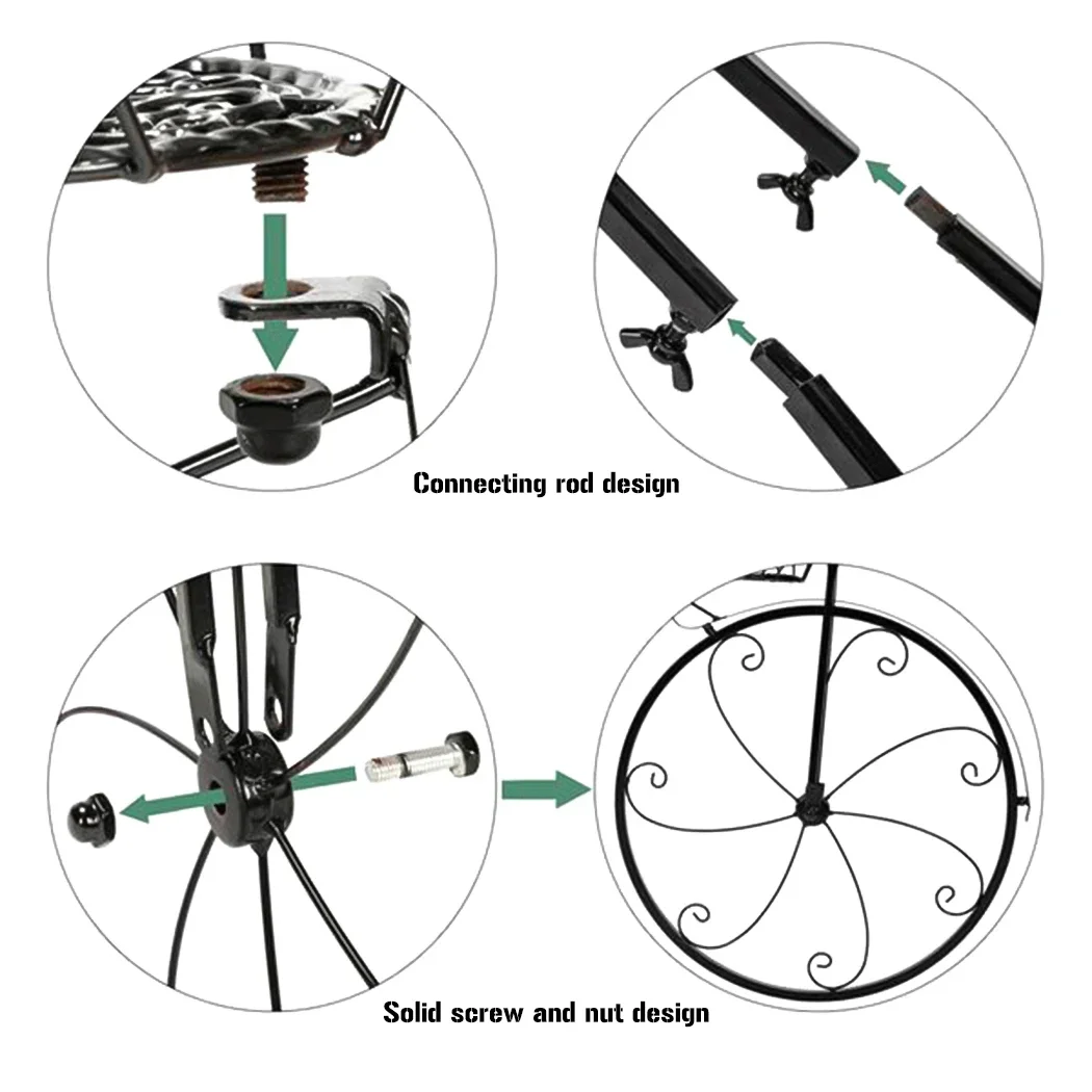 3-Tier Bicycle Plant Stand Wrought Iron Tricycle Planter Home Garden Patio Decor Flower Pots Shelf Indoor Outdoor image 5
