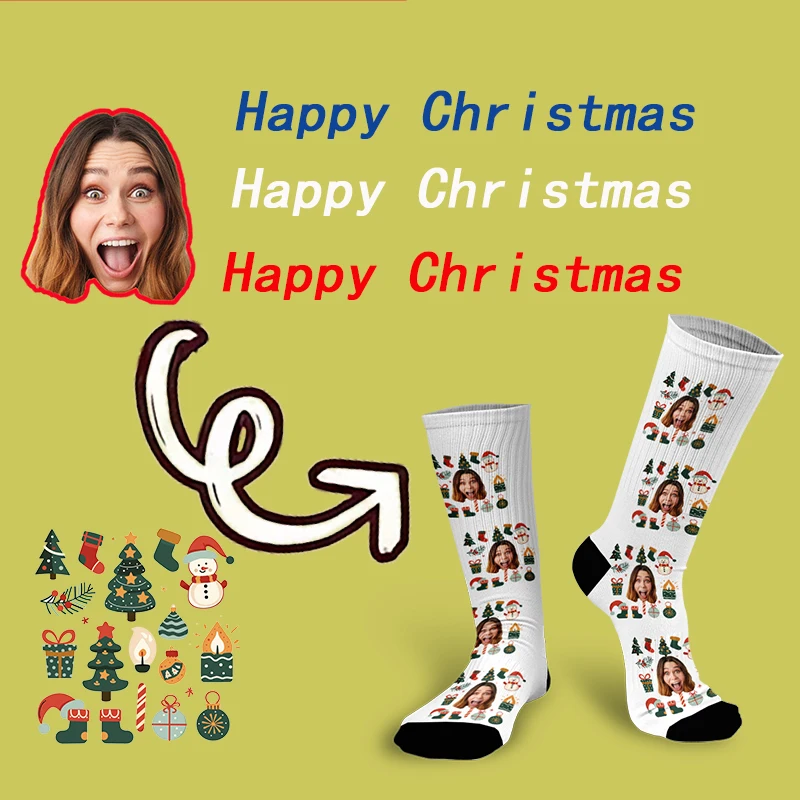 

Personalized Christmas colorful stockings custom print your photo PetFace socks men and women funny Christmas Day gifts