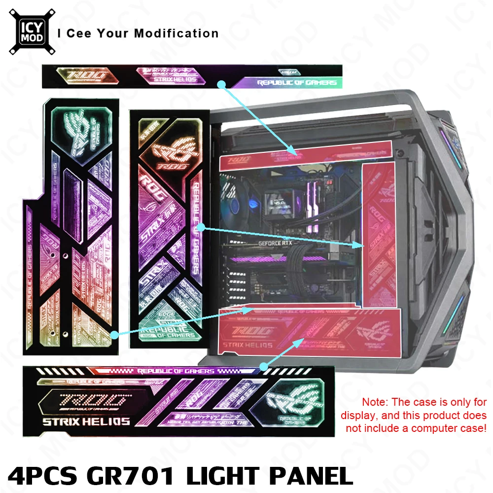 

4Pcs ROG HYPERION GR701 Chassis RGB Lighting ASUS Panels Custom Gamers Refit Kit 5V ARGB Laser PC Case Shroud Suede