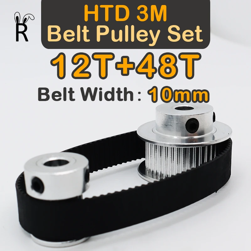 

12Teeth+48Teeth HTD 3M Timing Pulley Set 12T Synchronous Wheel 48T 3M Pulleys Belt Width 10mm 12 Teeth 48 Teeth HTD3M Pulley Kit