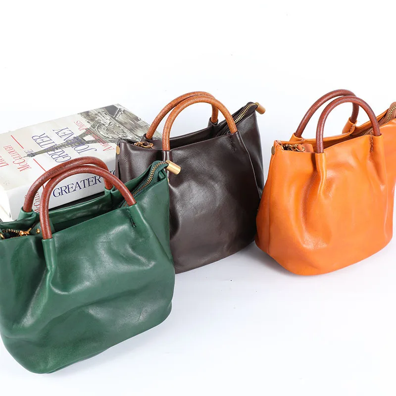 Women's New Fashion High-quality Genuine Leather Vintage Temperament Handbag Casual Tote ShoulderBag CrossbodyBag Office Daily