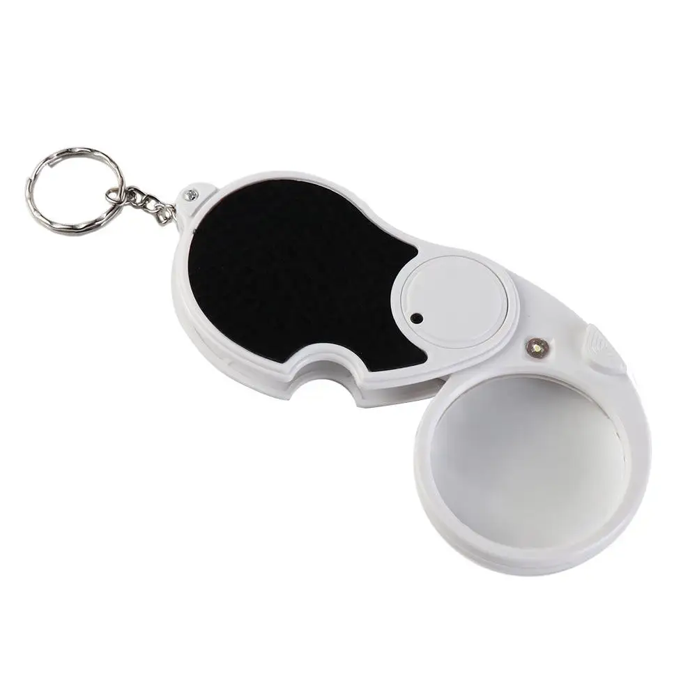 Pocket With Light Foldable Magnifier Folding Illuminated Key Chain Magnifier Lens Handheld 5X Magnifying Glass Reading
