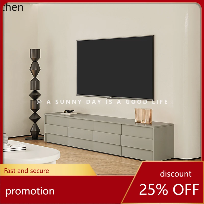 

HT modern simple cream style living room wall drawer floor cabinet minimalist coffee table combination