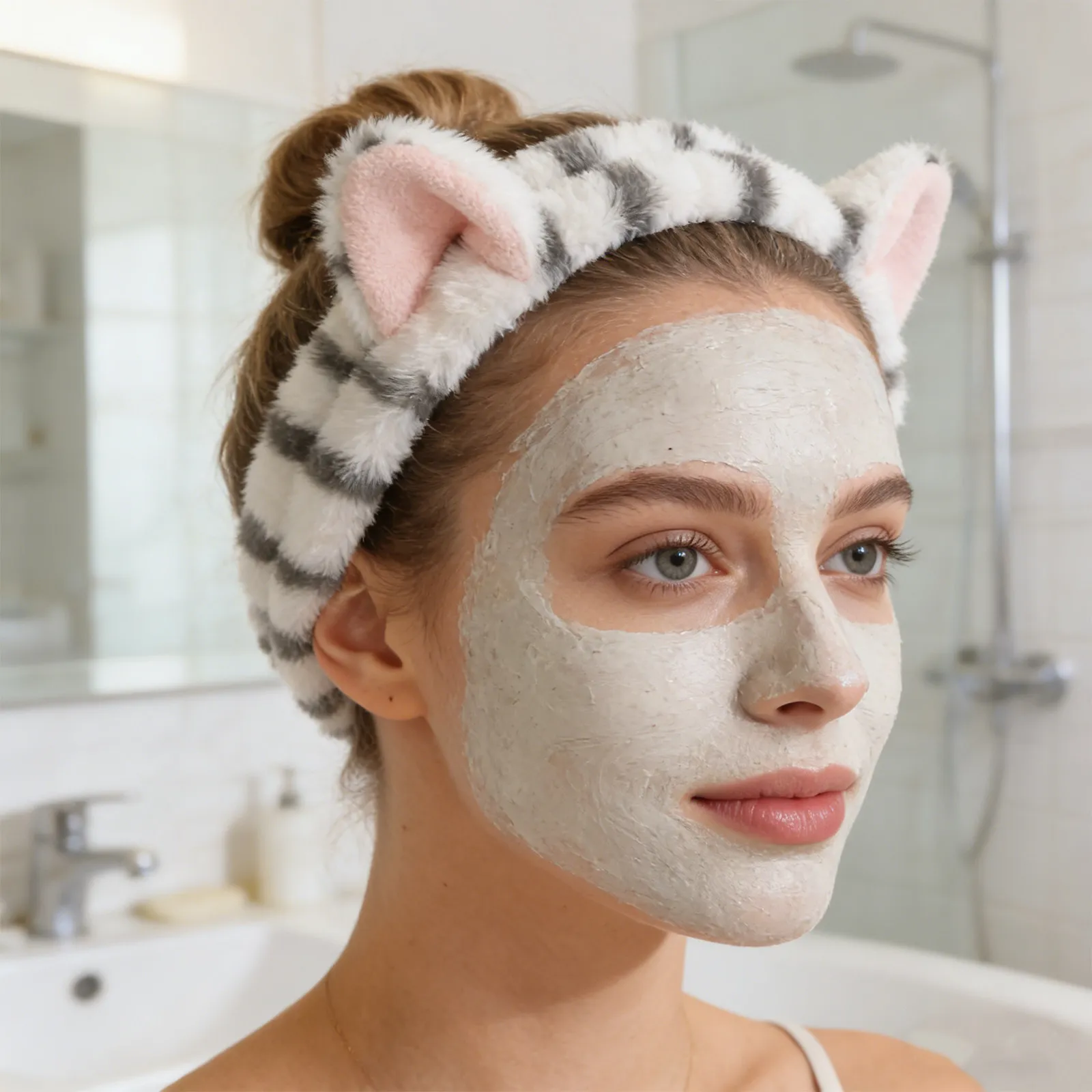 

1Set Elastic Cat Spa Headband Wristband Set Makeup Face Wash Hair Bands for Facial Skincare and Beauty Routine