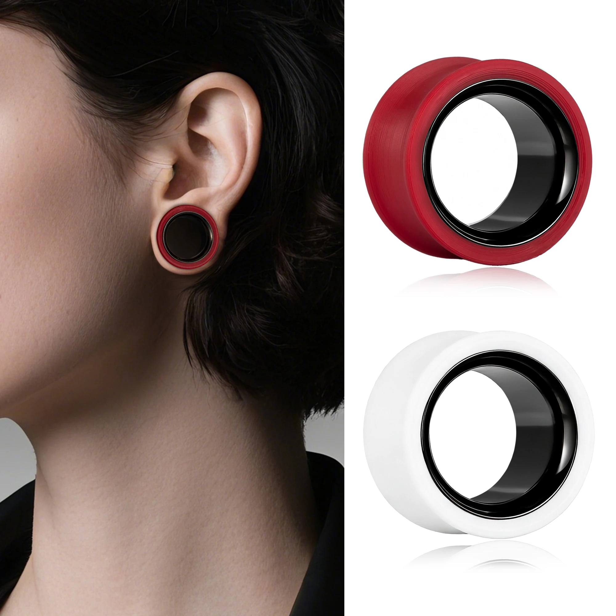 Vanku 2PCS Two-color Stainless Steel Horn Body Ear Tunnels Piercing Women's Fashion Jewelry Gift Set