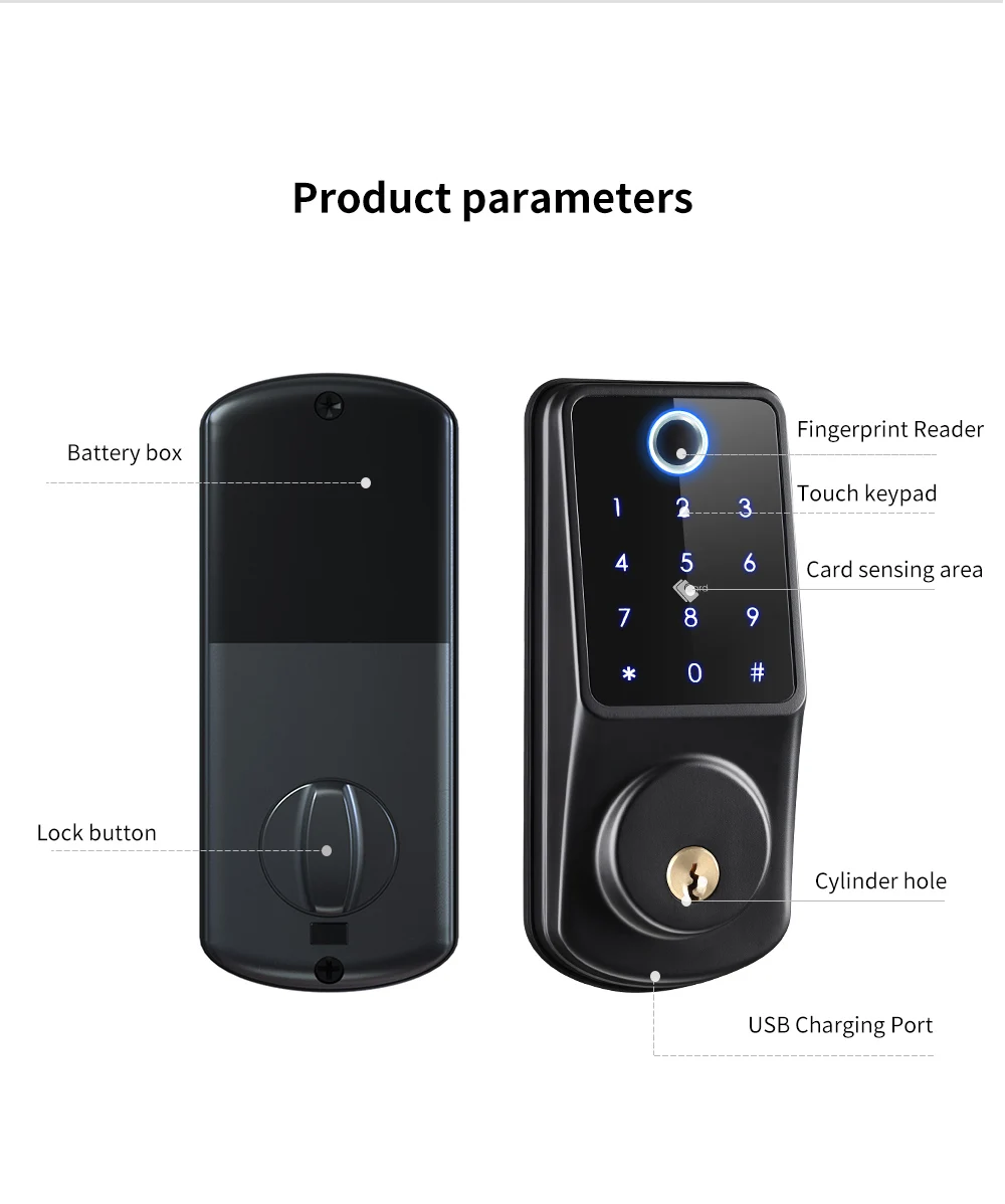 Tuya WiFi Smart Deadbolt Fingerprint Digital Keypad Keyless Entry Electronic Lock Ttlock App Control For Home Apartment Airbnb