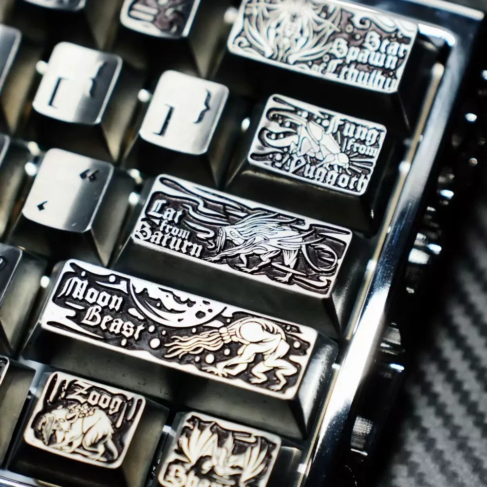 Ancient Gods Metal Keycaps Mirror Silver Zinc Alloy Retro Artisan KeyCaps Mechanical Keyboard 60/68/75/87% Cherry Game Accessory