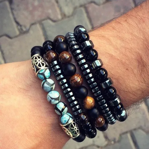 Katre tiger eye, hematite, onyx, agate stone men bracelet set, hematite bracelet mat