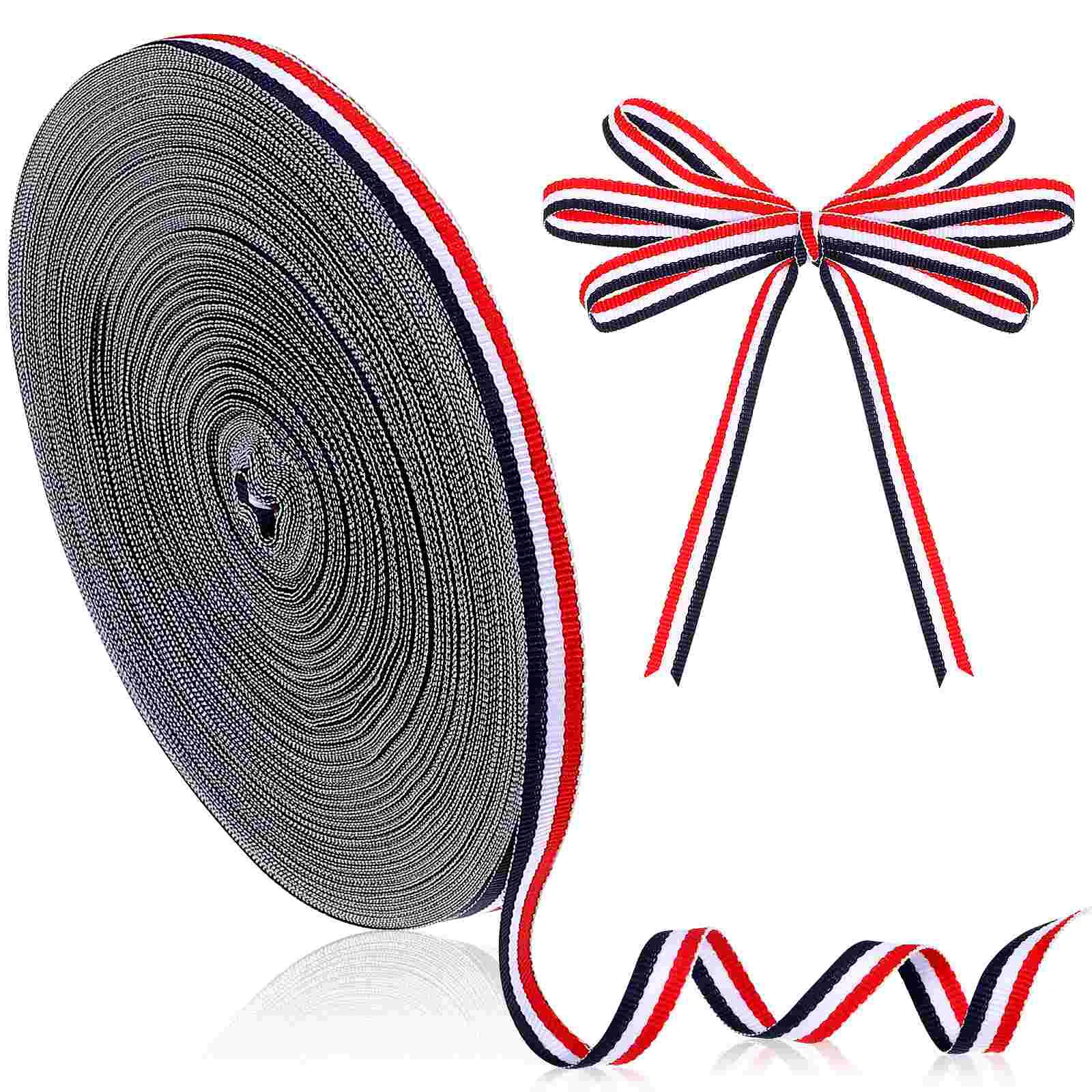 1CM Stripes Ribbon 50M/Roll for Costume Bag Gifts Wrapping Wedding Supplies (Red White and Navy Blue)