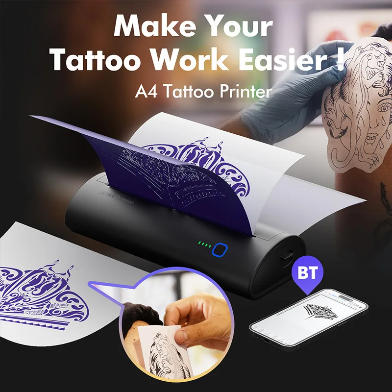 Printer Inkless Tattoo Printing Portable Thermal Printer Small Household Document Tattoo A4 Printer