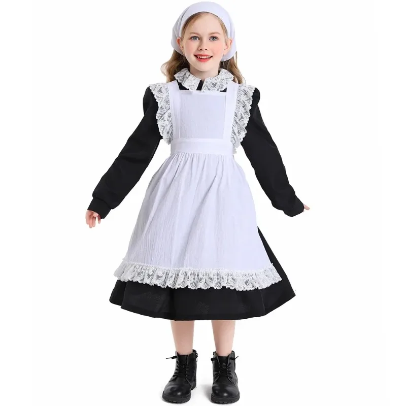 

Cosplay Girl France Abbey Maid Costume Pioneer Olden Day Prairie Girl Book Week Children's Day Black and White Lace Maid Costume