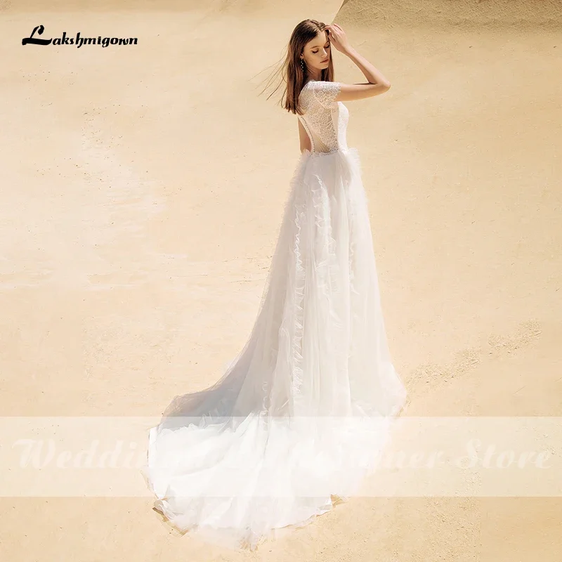 Fairy Beach Wedding Dress abito da sposa New V Neck Short Sleeve Lace Beach A Line Wedding Gown Elegant Tulle Bridal Dress