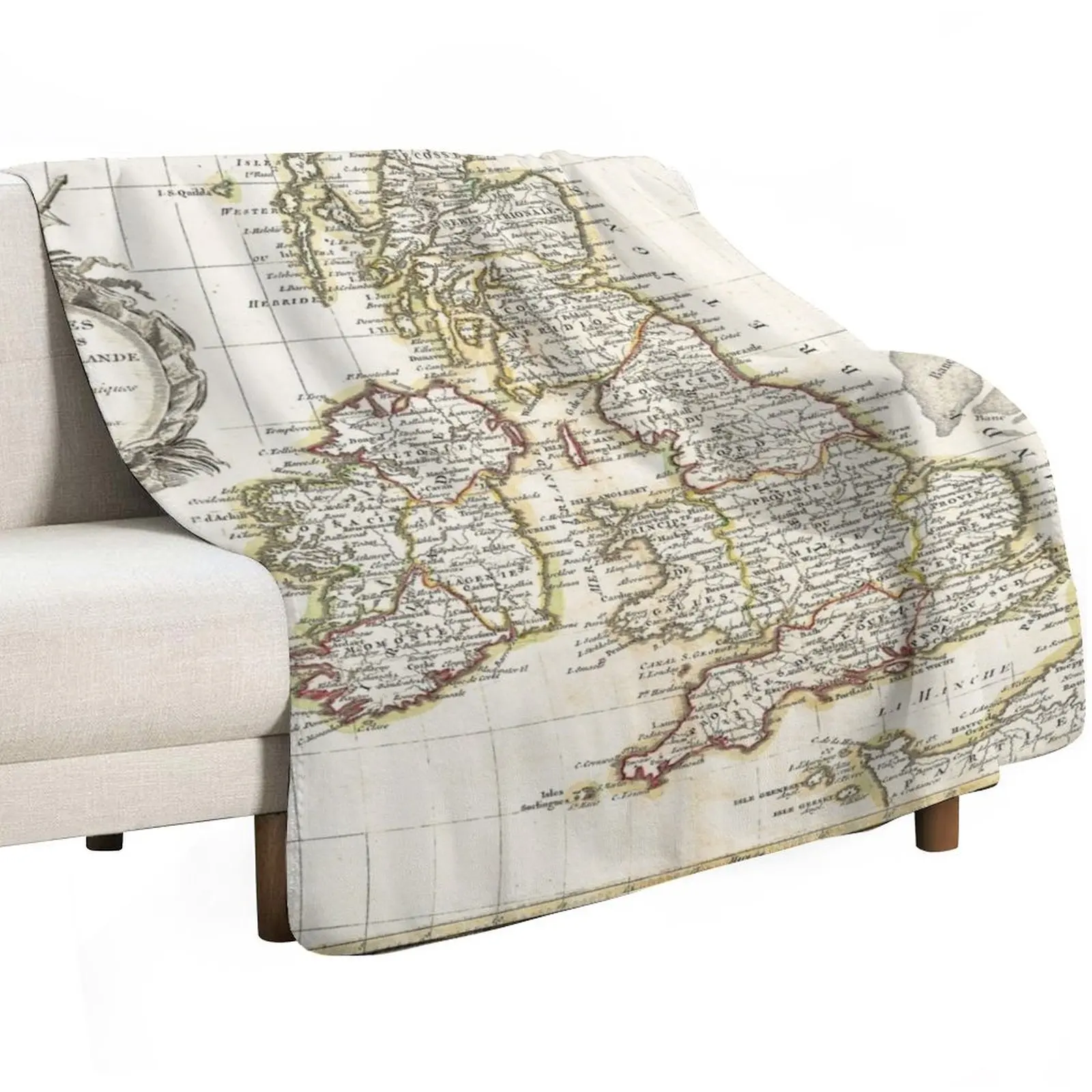 BRITISH ISLES UK EUROPE 1771 - Vintage Antique Map Art, Unique Classic Style, Aesthetic Original Retro Decor, Old Throw Blanket