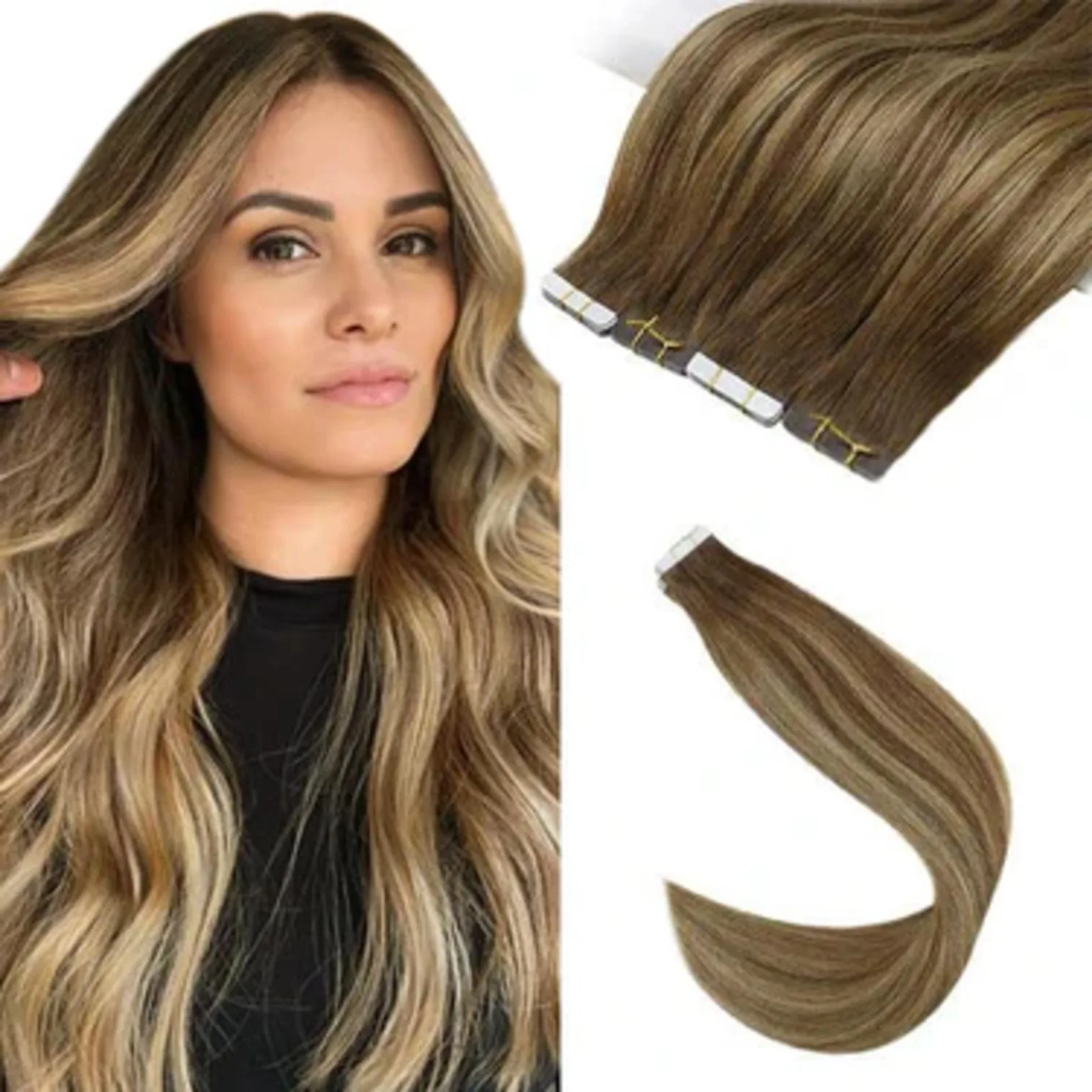 Youngsee virgem extensões de cabelo humano fita em extensões de cabelo em linha reta 100% cabelo humano 14-24 Polegada 10-20 pces