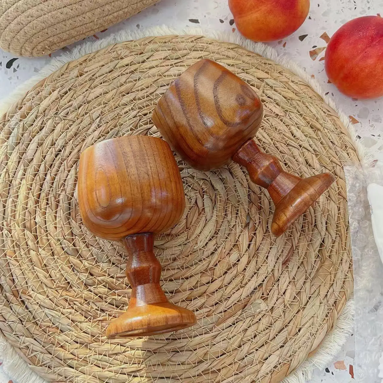 2Pcs Jujube Wood Vintage Wine Cup 5.1oz Medieval Drinking Cup Solid Wood Chalice Goblet Handmade Gift Home Bar Barware Water