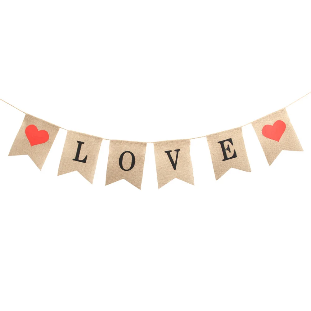 

25M Swallow Tail Flags Wedding Banner Decorations Valentine Day Party Supplies Love Letters Jute Cloth Thick Burlap Reusable