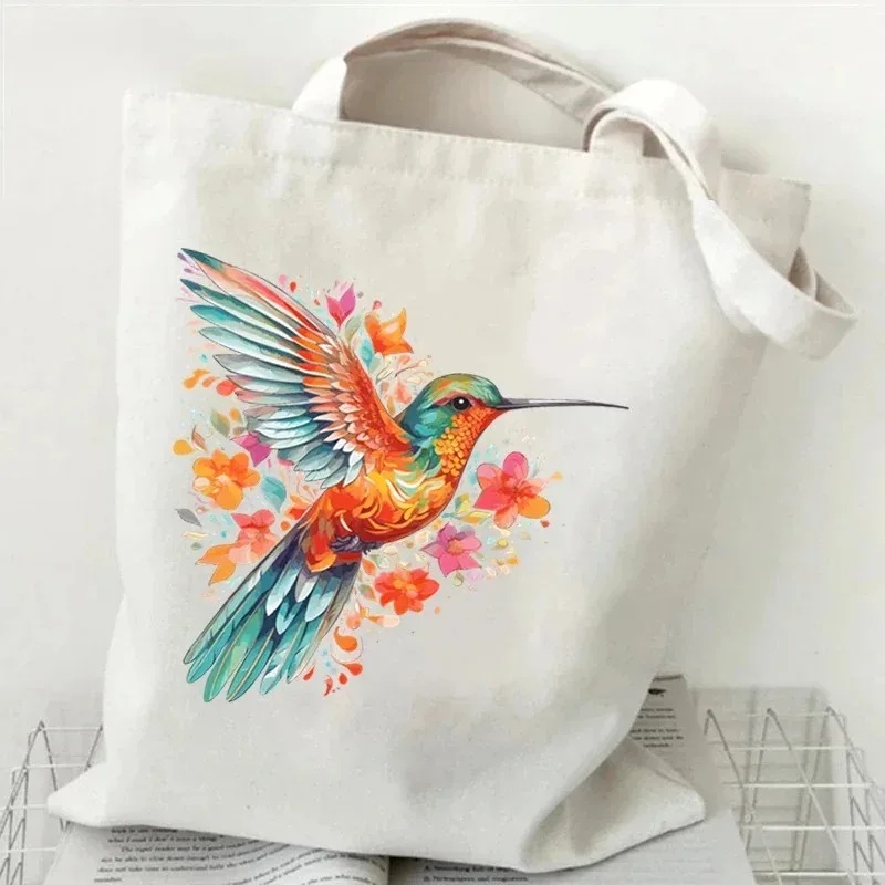 الأزهار الطائر الطنان المرأة حقيبة كتف الموضة الحيوان الطيور عاشق الطالب حمل حقيبة 2025 جديد قماش العصرية سيدة ركاب حقيبة يد #2