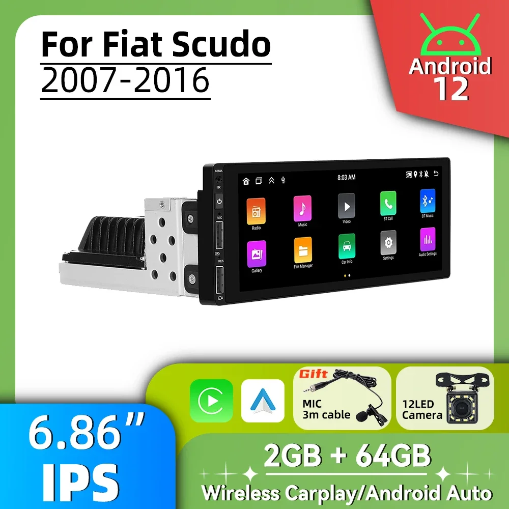 

Автомобильный мультимедийный Android авто стерео 1 Din Android радио для Fiat Scudo 2007-2016 Carplay авторадио GPS-навигация 6,86 дюйма